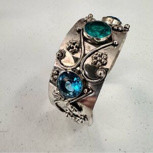Vintage - Artisan Silver Bracelet with Teal and Blue Gems